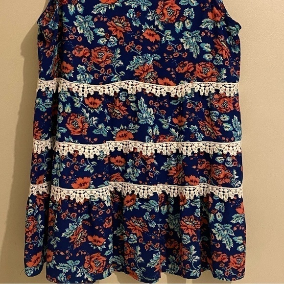 Rock & Roll Cowgirl Sleeveless Floral Overall Lace Trim Keyhole Back Size L - Picture 3 of 9